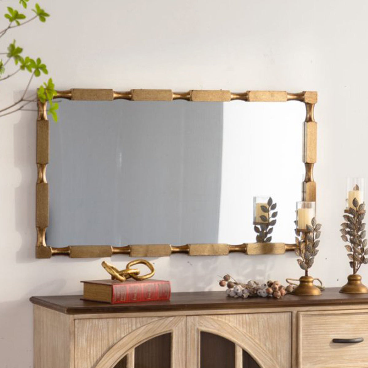 Gold Bamboo-Style Rectangular Wall Mirror, photo 2 of 10