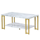 2-Tier Rectangular Modern Coffee Table with Gold Print Metal Frame by LJGDeals