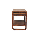 Solid Wood Small Buffalo Slatted Bench, Leather Upholstered, Open Storage