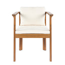 Outdoor Dining Chair Set of 4 with Curved Acacia Wood Arms and Cream Cushions by HouseOfZazla