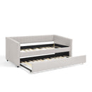 Twin Size Daybed with Trundle Upholstered Sofa Bed, with Vertical Stripes, Linen Fabric, Beige  (82.5'x43'x30')