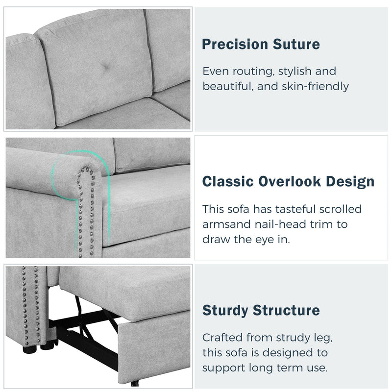 83" Modern Convertible Sleeper Sofa Bed with Storage Chaise,Gray