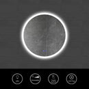 32 x 32 Inch Round Frameless LED Illuminated Bathroom Mirror, Touch Button Defogger, Metal, Silver