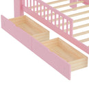 Bed With Headboard Storage Rack, 2 Under Bed Drawers, 3 Side Guardrails For Safety by HouseOfZazla