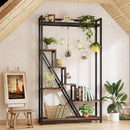 7 Tier Indoor Plant Stand With 5 S-Hooks - Brown / Black by HouseOfZazla