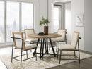 Tate - Round Dining Table With Cream Color Upholstered Chairs (Set of 5) - Oak Finish by HouseOfZazla
