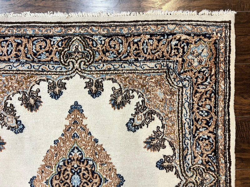 Square Persian Kirman Rug 4x4, Semi Open Field, Handmade
