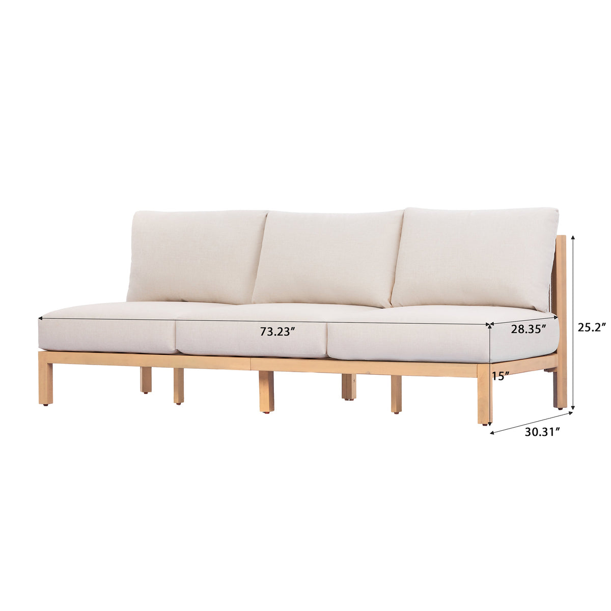 73.23" Outdoor Acacia Wood Frame Rope-Braided Backrest Three-Seater Sofa, photo 5 of 10