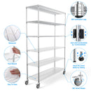 6 Tier Wire Shelving Unit, 6000 LBS NSF Height Adjustable Metal Garage Storage Shelves with Wheels, Heavy Duty Storage Wire Rack Metal Shelves - Chrome - 186082