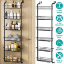 6 Tier Over Door Pantry Organizer Hanging Hooks Door Storage Rack Carbon Steel Basket 62.99in Over Door Shelf for Kitchen Bathroom