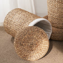 Round Tall Water Hyacinth Woven Wicker Laundry Hamper With Lid - For Clothes, Toys And Book Storage With Removable Liner - 15" X 15" X 20" - Natural Brown by HouseOfZazla