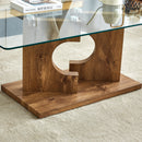 A rectangular modern and fashionable coffee table with tempered glass tabletop and wooden color MDF legs. Suitable for living room.47.2"x25.5"x18"