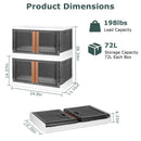 2Pcs 72L Foldable Storage Bins with Lid Collapsible Stackable Closet Organizer Containers with Front Door Lock 4Pcs Wheels