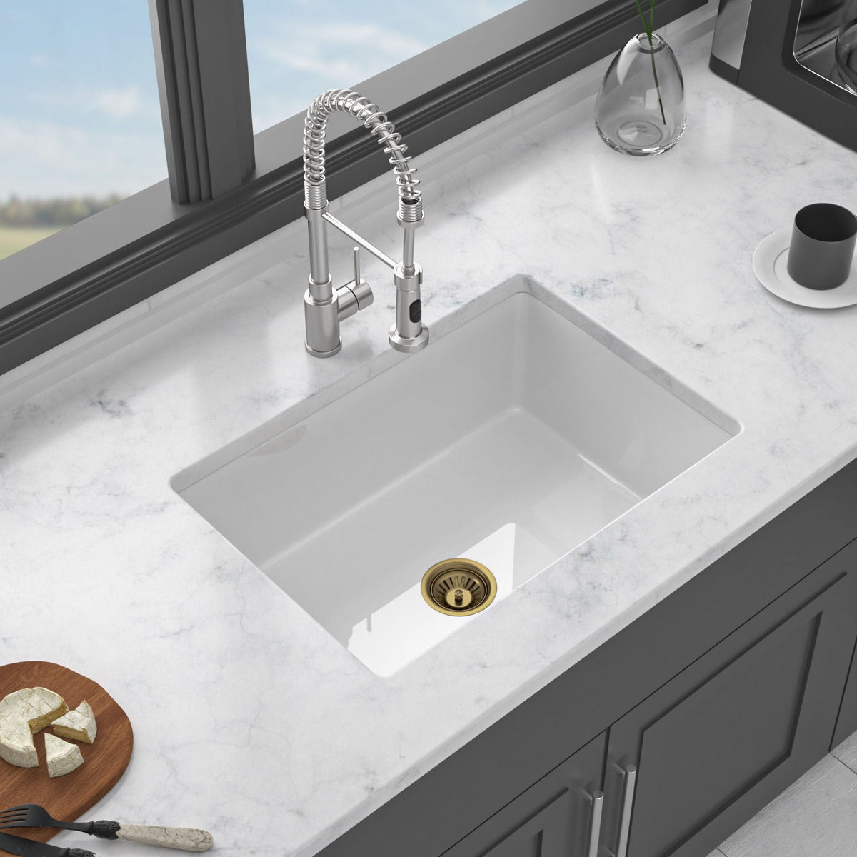 Undermount Single Bowl Ceramic Kitchen Sink, Dual Mount, photo 9 of 12
