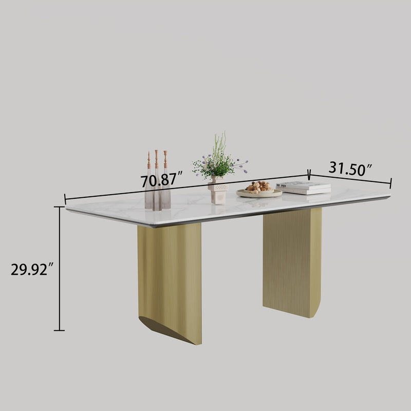0.47" Thick Sintered Stone Composite Tempered Glass Top Dining Table with Stainless Steel Base