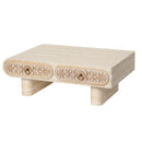 Rounded Edge Coffee Table with Flower Pattern Solid Wood Drawer