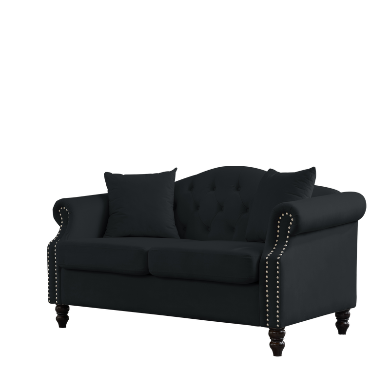 79" Chesterfield Sofa Black Velvet for Living Room, 3 Seater Sofa Tufted Couch with Rolled Arms and Nailhead for Living Room, Bedroom, Office, Apartment, 3S+2S