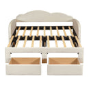 Upholstered Daybed With Cloud-Shaped Backrest, Trundle & 2 Drawers And USB Ports