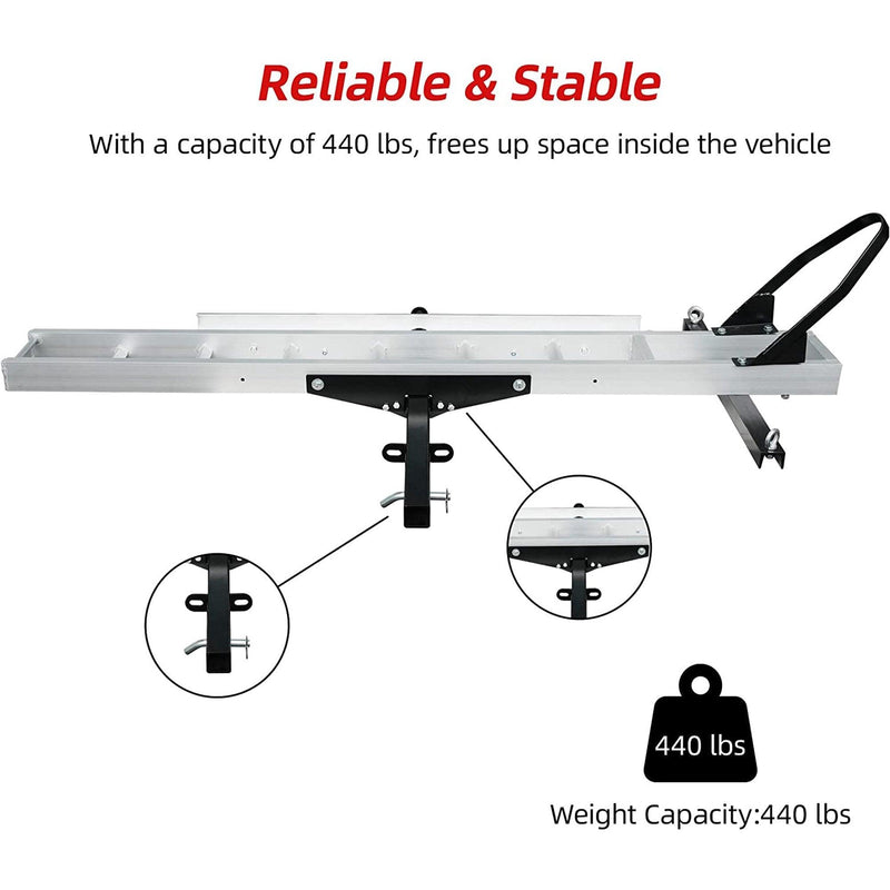 440 lb Capacity Aluminum Motorcycle Carrier with 3.8' Ramp, 2" Receiver Dirt Bike Scooter Hitch-Mounted Rack