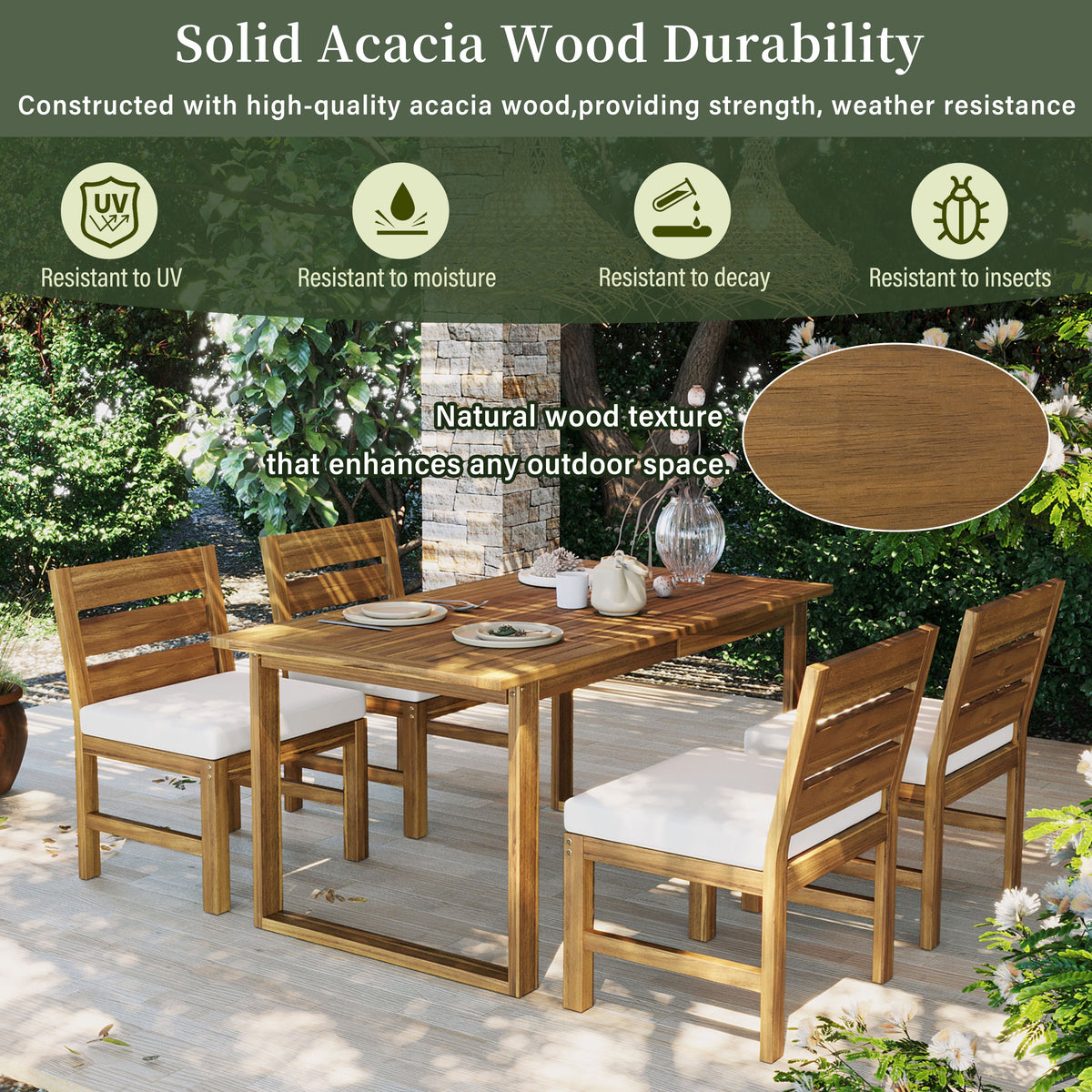 U_STYLE Farmhouse 5-Piece Outdoor Patio Dining Set, photo 9 of 10