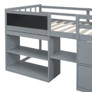 Low Loft Bed With Rolling Desk, Shelf And Drawers