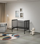 3-In-1 Convertible Crib In Storm BLACK, Made Of Sustainable Pinewood, Non-Toxic Finish, Comes With Locking Wheels, Wooden Nursery Furniture