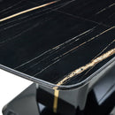 A modern, minimalist, and luxurious table. A black imitation marble tabletop with MDF U-shaped legs. Dining table, computer table. For restaurants and living rooms 63" x 35.4"x 30" F-U