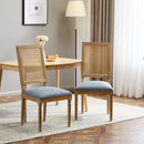 French Country Dining Chair With Rectangular Cane Backrest And Smooth Upholstered Seating