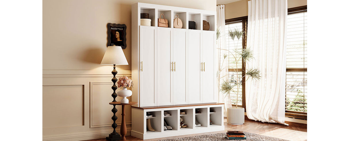 U-Can Farmhouse Entryway Storage Cabinet with Shoe Rack & Display Cubbies, photo 6 of 10