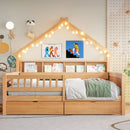 House Style Platform Bed With LED Lights, Storage Shelves, Drawers, And Guardrail by Unique Piece Furniture
