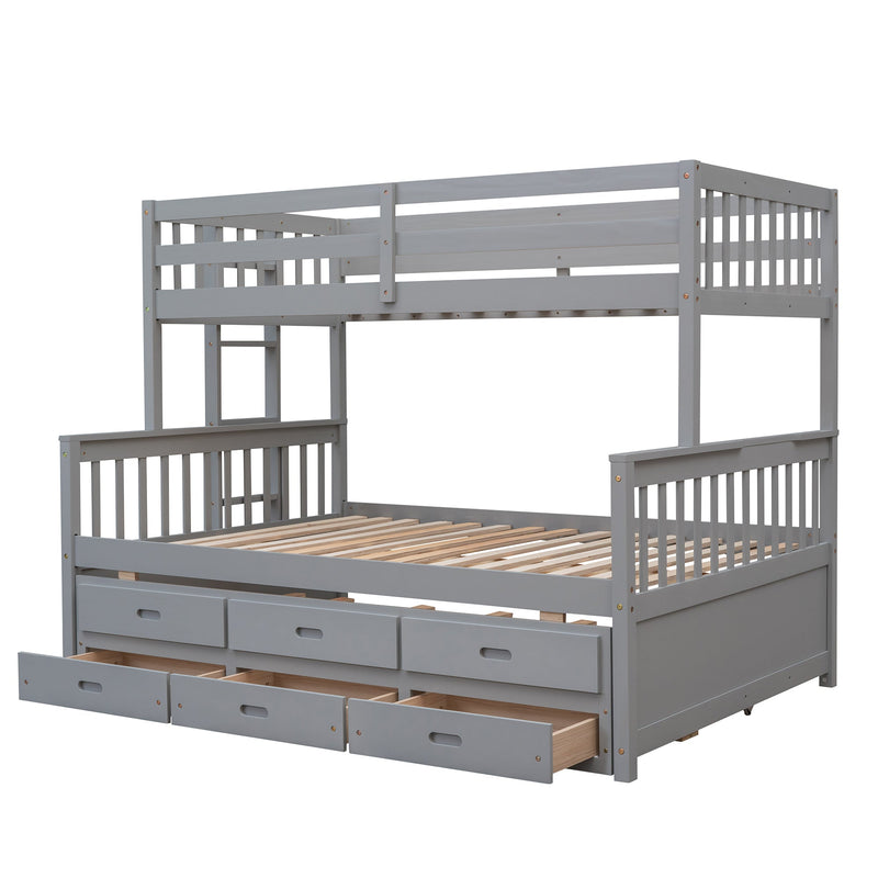 Twin-Over-Full Bunk Bed with Twin size Trundle, Separable Bunk Bed with Drawers for Bedroom - Gray