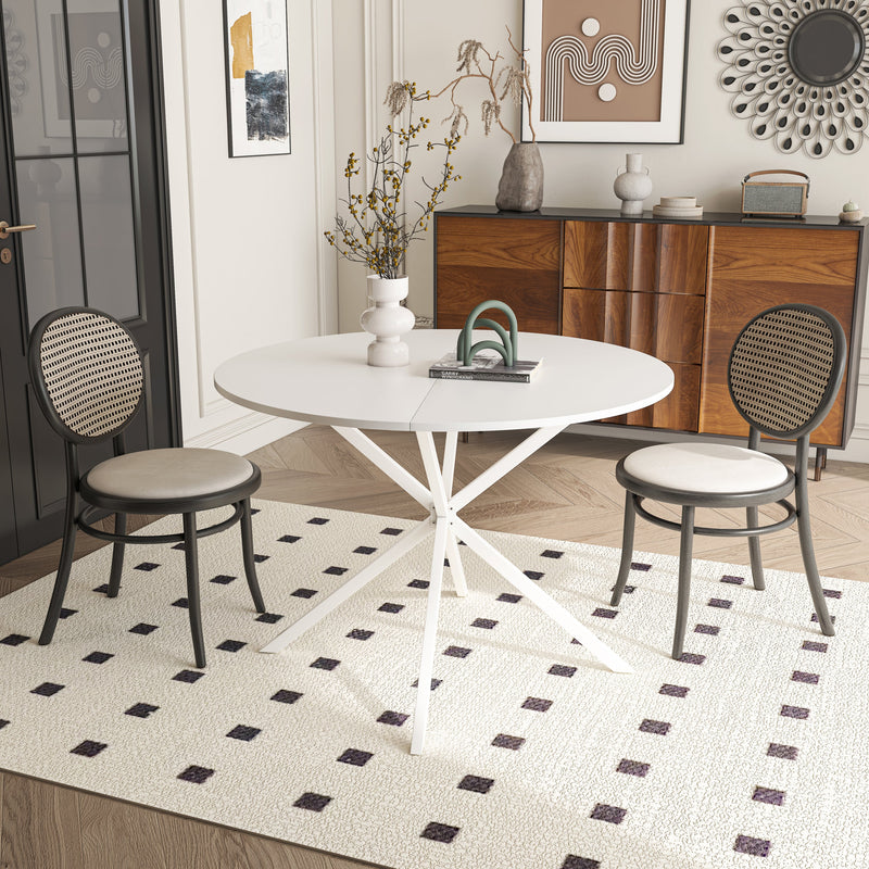 42.13" Modern Cross Leg Round Dining Table, White Top Occasional Table, Two Piece Removable Top, Matte Finish Iron Legs