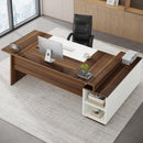 L-Shaped Executive Desk With Storage Cabinet And Shelves For Home Office - White / Walnut by HouseOfZazla