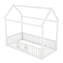 Wood House Bed With Fence And Door
