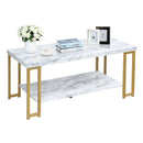 2-Tier Rectangular Modern Coffee Table with Gold Print Metal Frame by LJGDeals