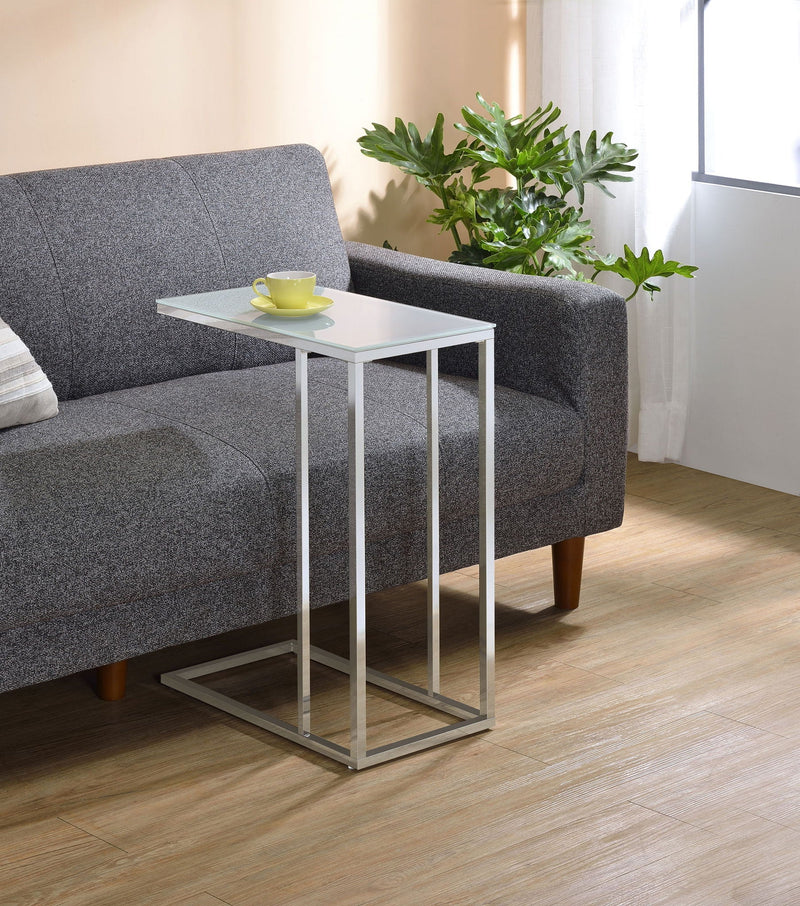 Stella White Glass Top C-Shaped Sofa Side Table Chrome, photo 7 of 7