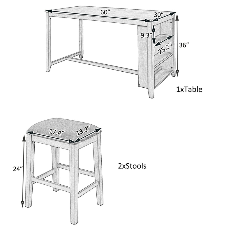 5 Pieces Counter Height Rustic Farmhouse Dining Room Wooden Bar Table Set with 4 stools, Gray