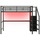 Full Size Loft Bed With Desk, Storage Staircase, Small Wardrobe And LED Light - Black by HouseOfZazla