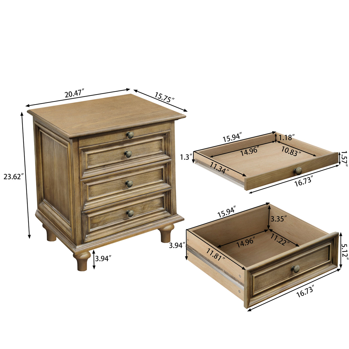 Farmhouse Nightstand with 4 Drawers and Hidden Pull-Out Shelf, Light Brown, photo 5 of 10