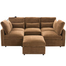 Modern Modular U-Shaped Sofa Bed With Movable Ottoman, USB Ports, Phone Holder by HouseOfZazla