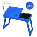 Foldable Laptop Table Bed Notebook Desk w/Cooling Fan Mouse Board LED light 4 x USB Ports Breakfast Snacking Tray with Storage Groove For Home Office