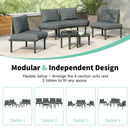 6 Piece Patio Set, Half Moon Outdoor Sectional Sofa With 2 High Low Coffee Tables, 4 Pillows & Cushions by HouseOfZazla
