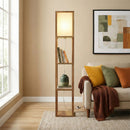 Pinnacle - Shelf Floor Lamp For Bedroom / Living Room, Long Shade - Natural Wood / White by HouseOfZazla