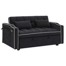 55.51 inch versatile foldable sofa bed in 3 lengths, modern sofa sofa sofa velvet pull-out bed, adjustable back and with USB port and ashtray and swivel phone stand (Black)