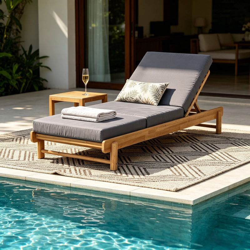 Light Teak Acacia Wood Chaise Lounge Set, photo 4 of 10