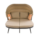 74.8" L Patio Daybed with Retractable Canopy, Outdoor Rattan PE Wicker Back Loveseat Sofa Set with Throw Pillows and Cushions for Backyard, Poolside, Garden, Brown