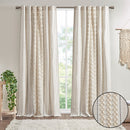 Cotton Printed Curtain Panel with Chenille Stripe and Lining Ivory 50x95