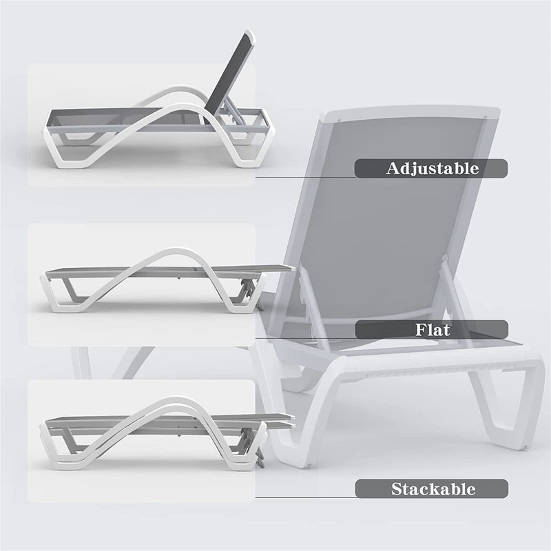 Patio Chaise Lounge Adjustable Aluminum Pool Lounge Chairs with Arm All Weather Pool Chairs for Outside, in-Pool, Lawn (Gray, 1 Lounge Chair)