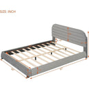Queen Size Velvet Upholstered Platform Bed,Solid Frame and Stylish Curve-shaped Design, Gray