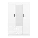 3-Door Mirror Wardrobe with Shelves, White